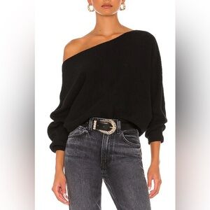 NWT House of Harlow Winifred Ribbed Knit Wide Neck Dolman Sweater Black Medium